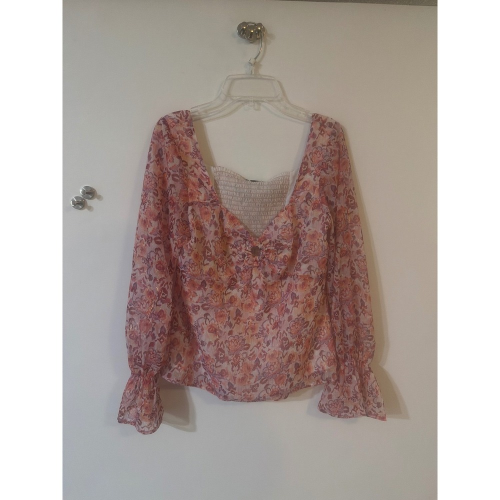 Wildfox Cam Blouse Floral Gold Metallic Stripe Smocked Back Top WF005205 Small